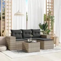 Set Divano da Giardino 5pz con Cuscini Grigio Chiaro Polyrattan 3222481