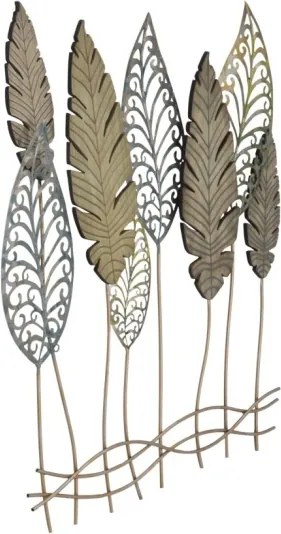 Pannello Decorativo In Ferro E Legno Foglie 75x2,5x87 Cm Oro E Argento Ver.C