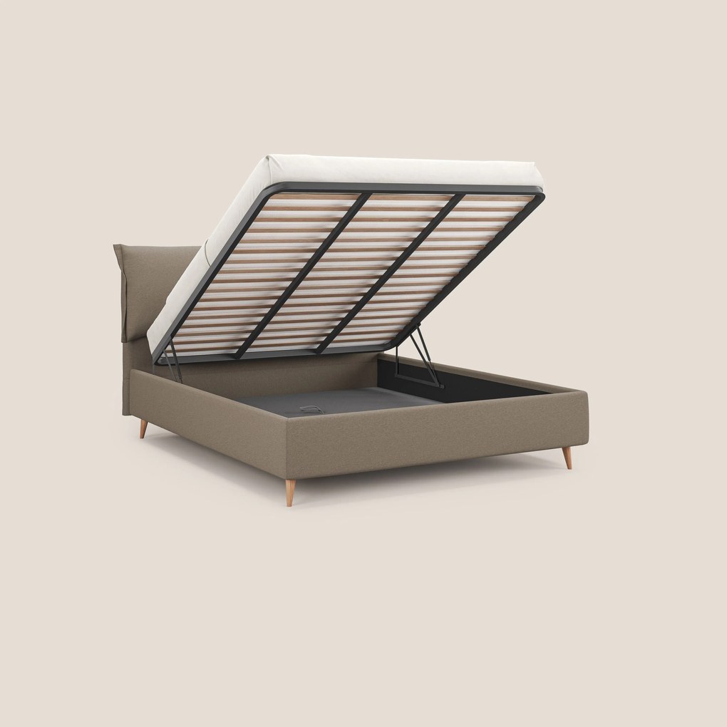 Elettra letto contenitore imbottito e sfoderabile con cuscini testata in tessuto impermeabile T13 beige