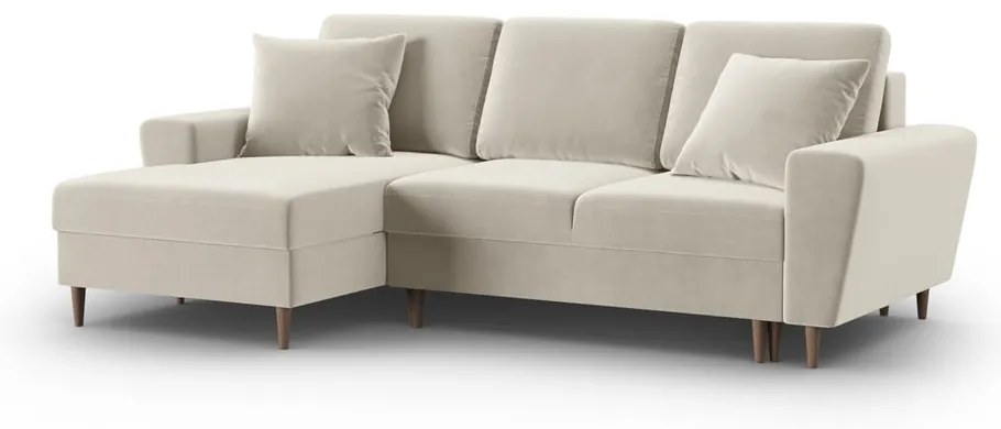 Divano angolare beige allungabile e con contenitore (con penisola a sinistra/con chaise lounge) con rivestimento in velluto Kyoto – Cosmopolitan Design