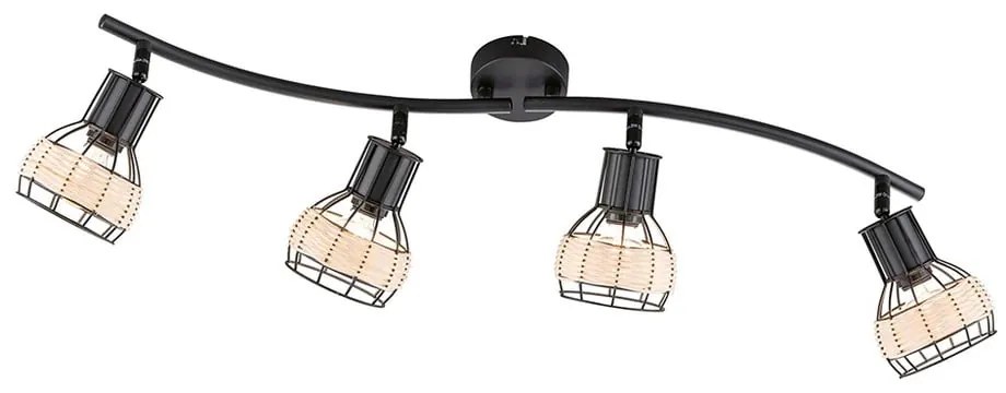 Plafoniera nera con paralume in metallo/con paralume in rattan 10,5x70 cm Straw – Fischer &amp; Honsel