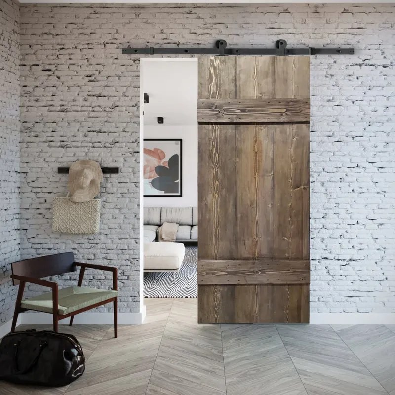 Porta scorrevole reversibile Barn Ebano in acciaio marrone, L 86 x H 212 cm, con binario Indus