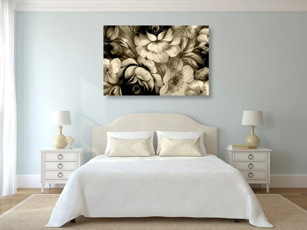 Quadro su tela – Mondo impressionista dei fiori in versione seppia