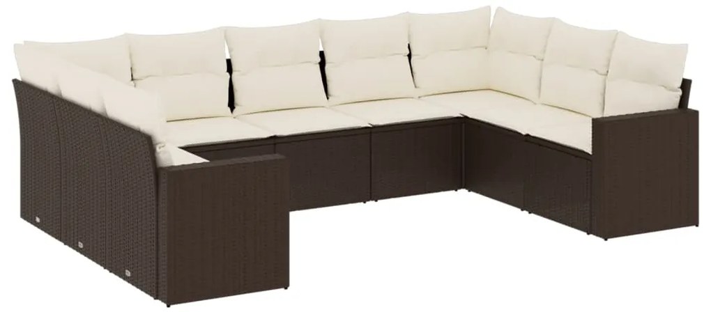 Set Divani da Giardino 9pz con Cuscini Marrone in Polyrattan