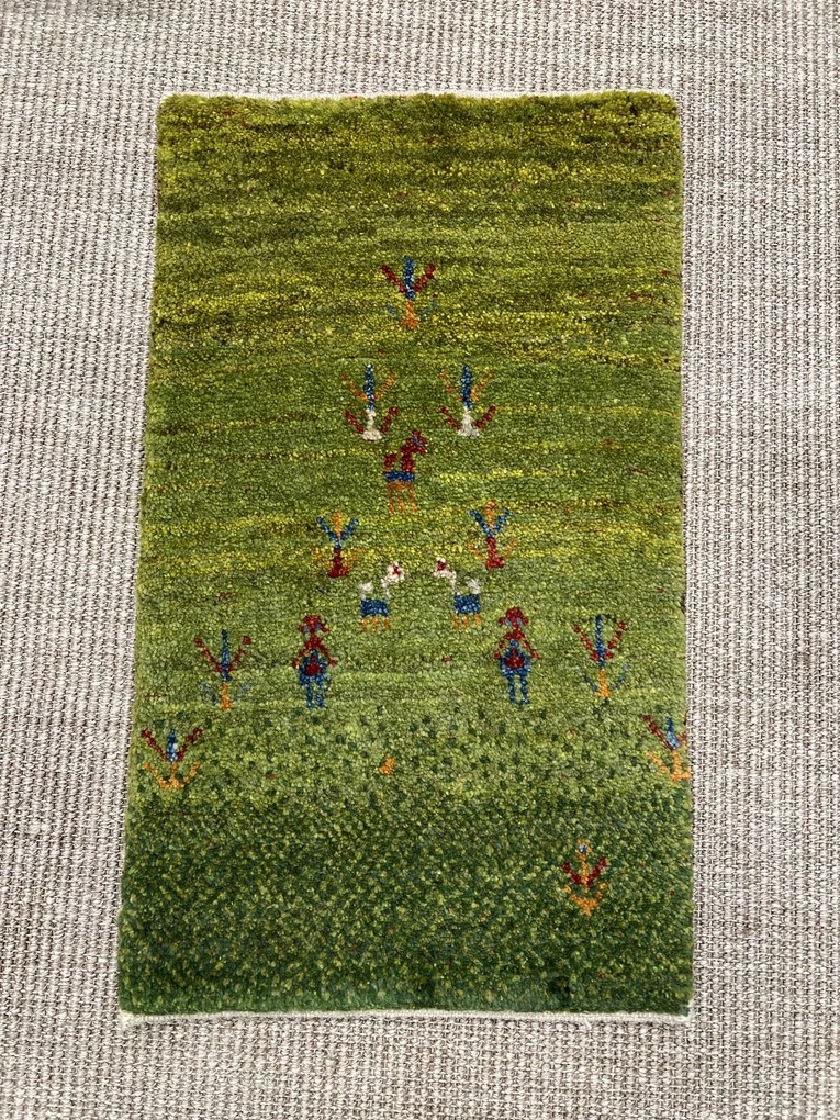 Gabbeh Tappeto 40x60 Verde (Iran) Annodato A Mano