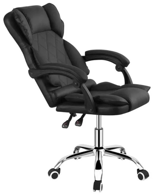 Poltrona Ufficio Milo Nera con Base Cromata e Funzione Reclinabile – 65x67x112-122h