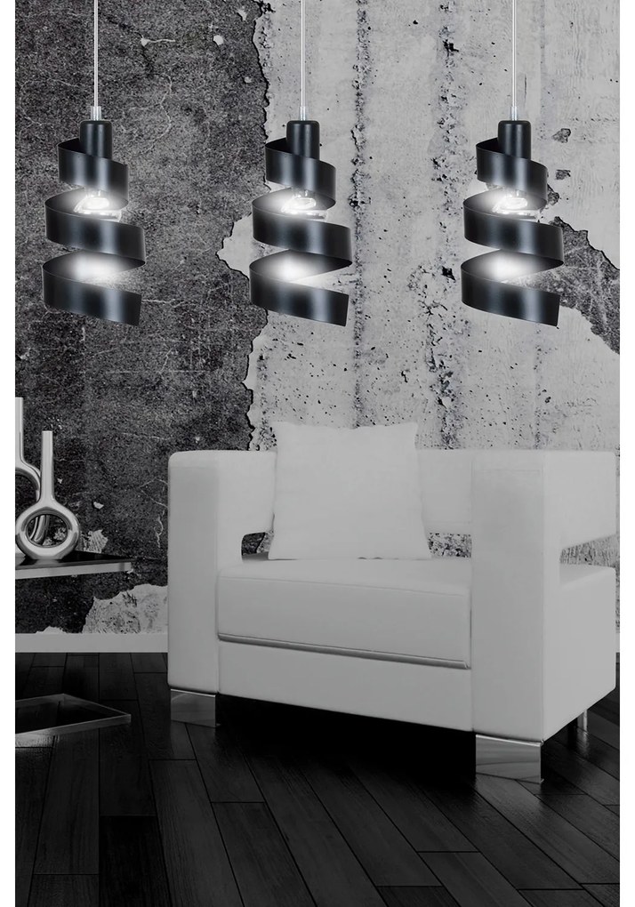 Lampadario Moderno 3 Luci Tristano In Acciaio Nero Con Fasce A Spirale