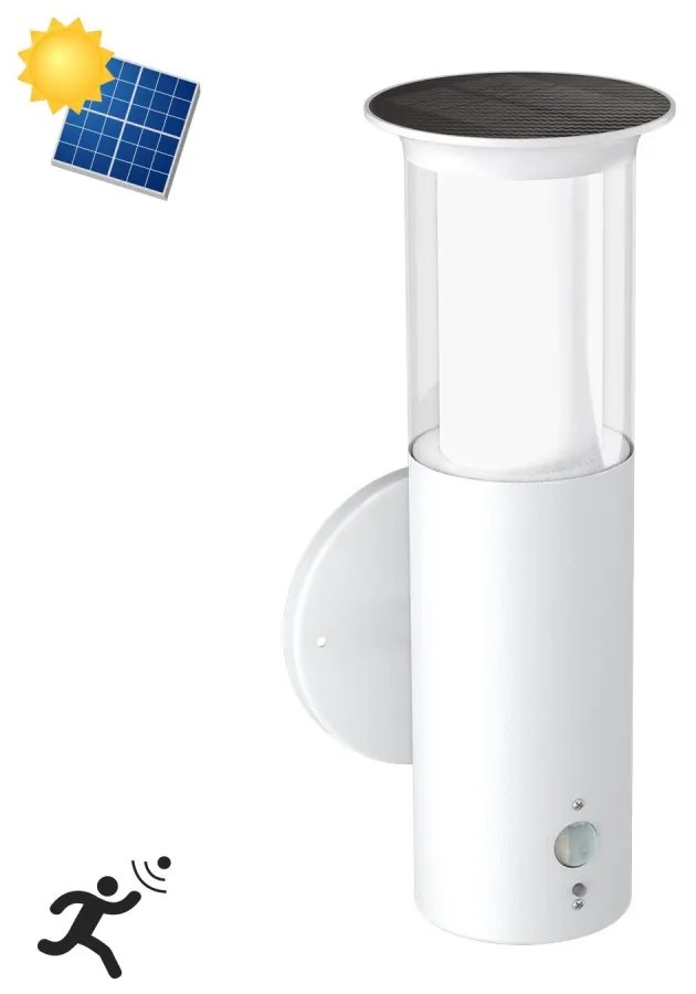 Applique Solare Bianca in Acciaio, con Sensore di Movimento, IP54 Colore Bianco Naturale 4.000K