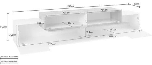 Mobile Porta TV 240 Cm Con 3 Ante A Ribalta Bianco Lucido E Legno Pero Corona