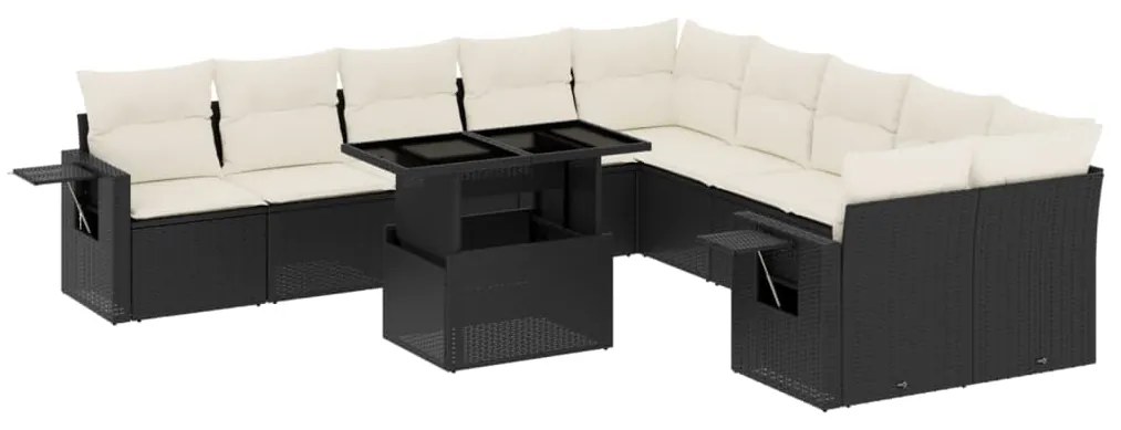 Set divani da giardino 11 pz con cuscini in polyrattan nero