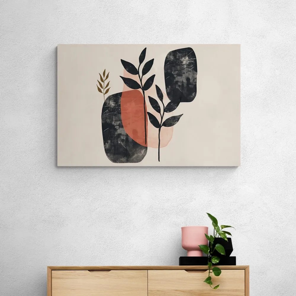 Quadro su tela – Japandi natura morta con foglie