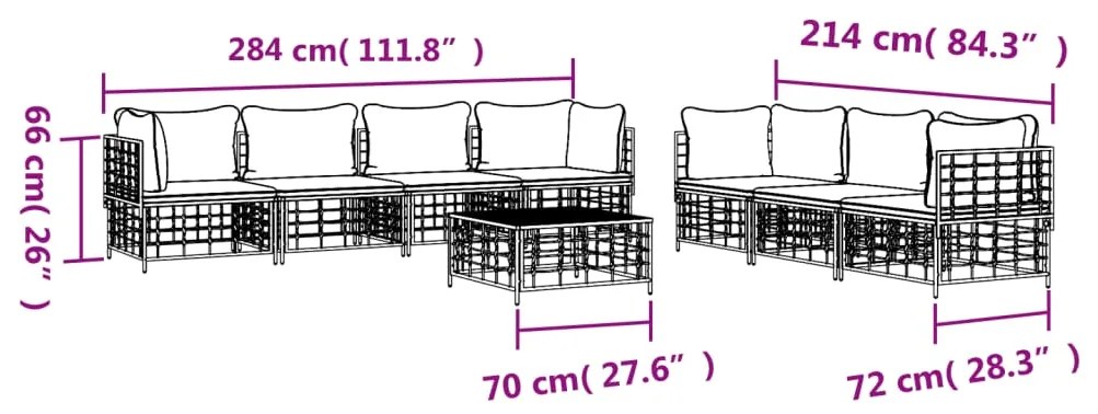 Set Divani da Giardino 8 pz con Cuscini Antracite in Polyrattan