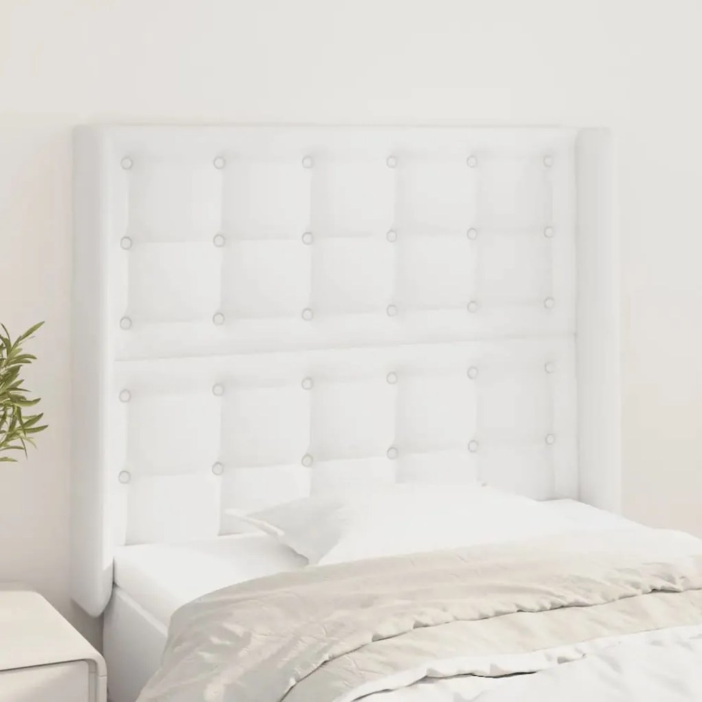 Testiera Ad Orecchio Bianco 103x16x118/128 Cm İn Similpelle /