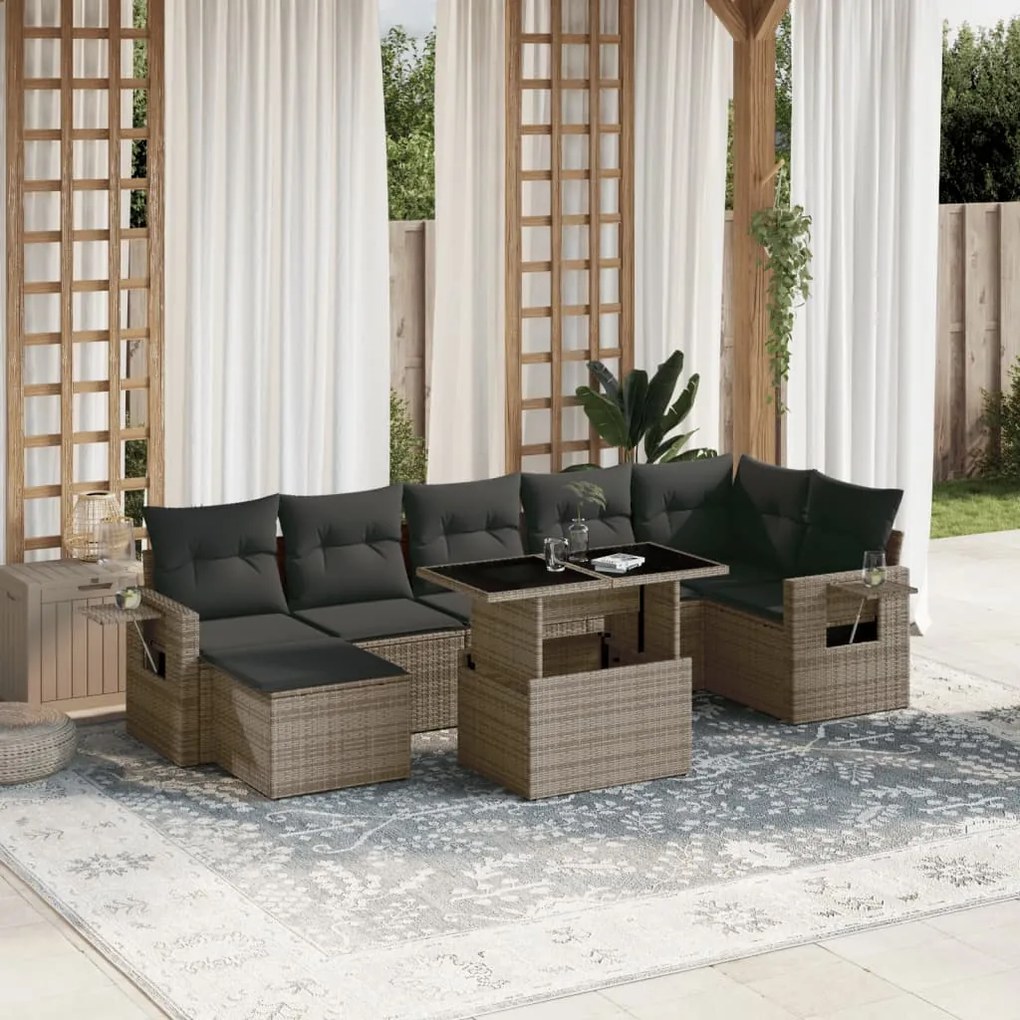 Set divano da giardino 8 pz con cuscini grigio in polyrattan