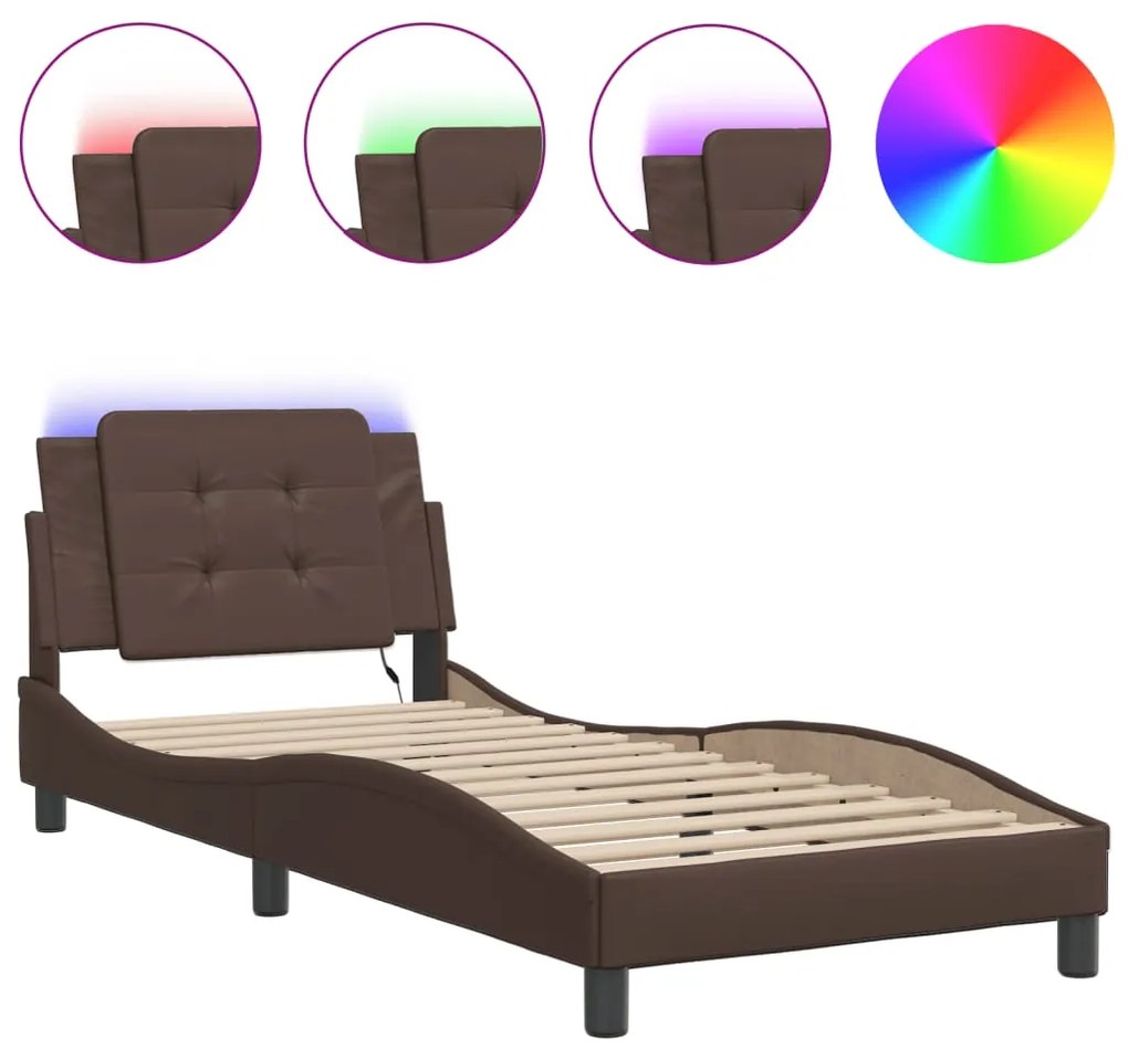 Giroletto con luci led marrone 90x200 cm in similpelle