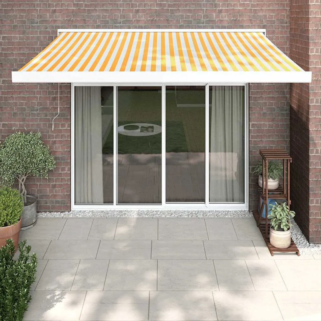Tenda Retrattile Gialla E Bianca 3,5x2,5 M Tessuto E Alluminio /
