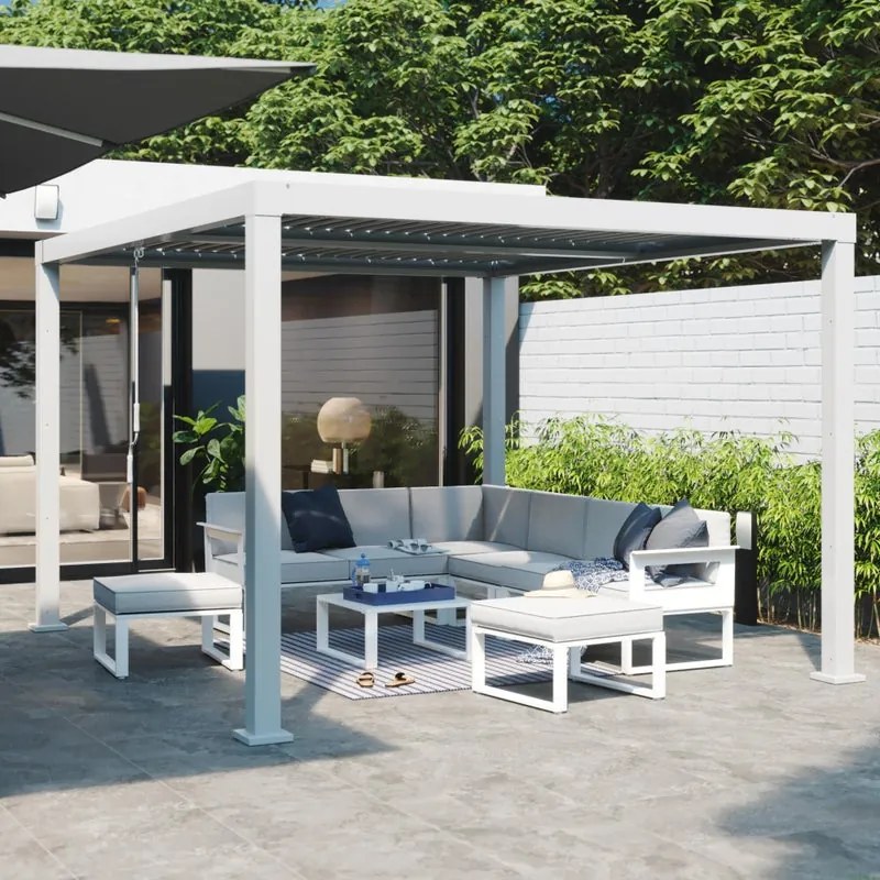 Pergola bioclimatica L 358 x P 313 x H 229 cm Clima in alluminio bianco, 9.69 mq
