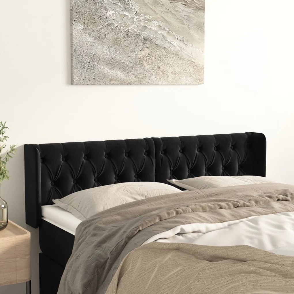 Testiera Ad Orecchio Nera 147x16x78/88 Cm İn Velluto /