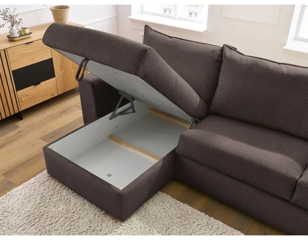 Divano angolare marrone allungabile (con composizione variabile) con rivestimento in velluto a coste Augustin – Bobochic Paris