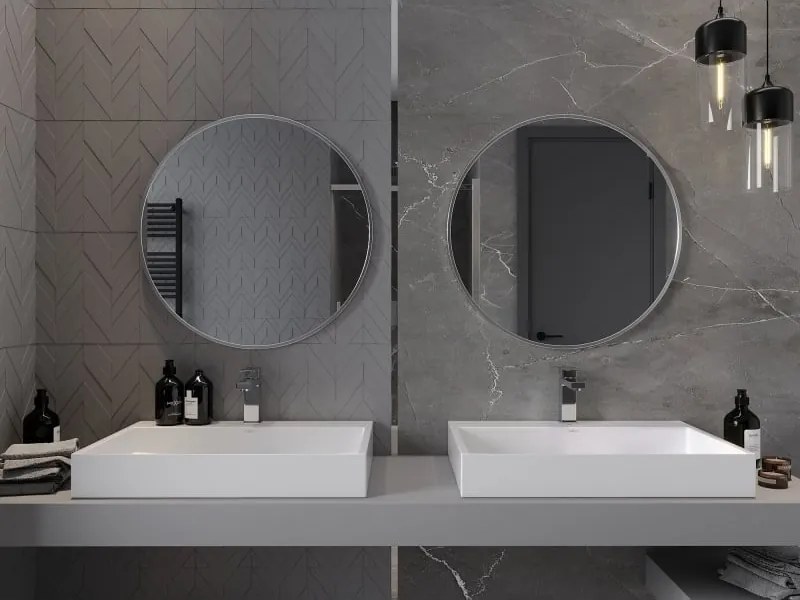 Mexen Loft specchio da bagno rotondo 70 cm, cornice inox - 9850-070-070-000-10