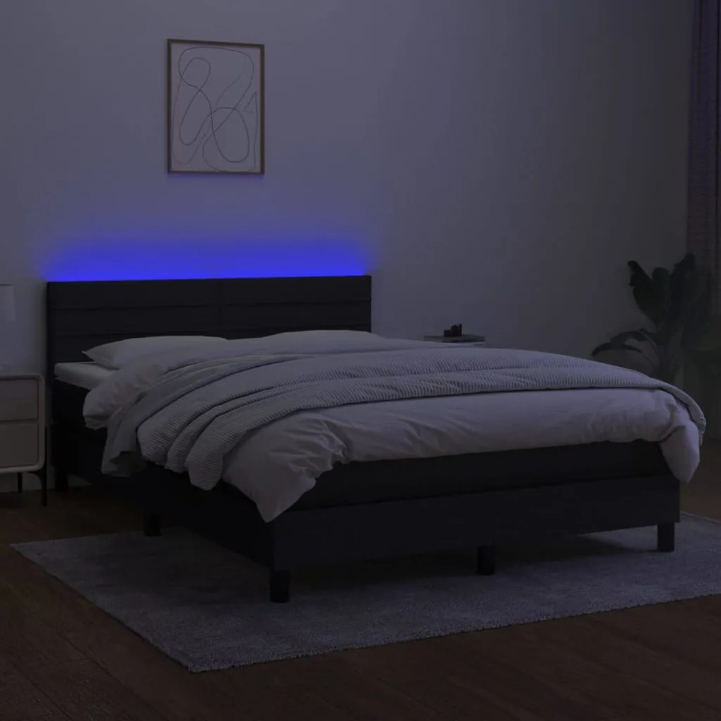 Letto a Molle con Materasso e LED Nero 140x190 cm in Tessuto