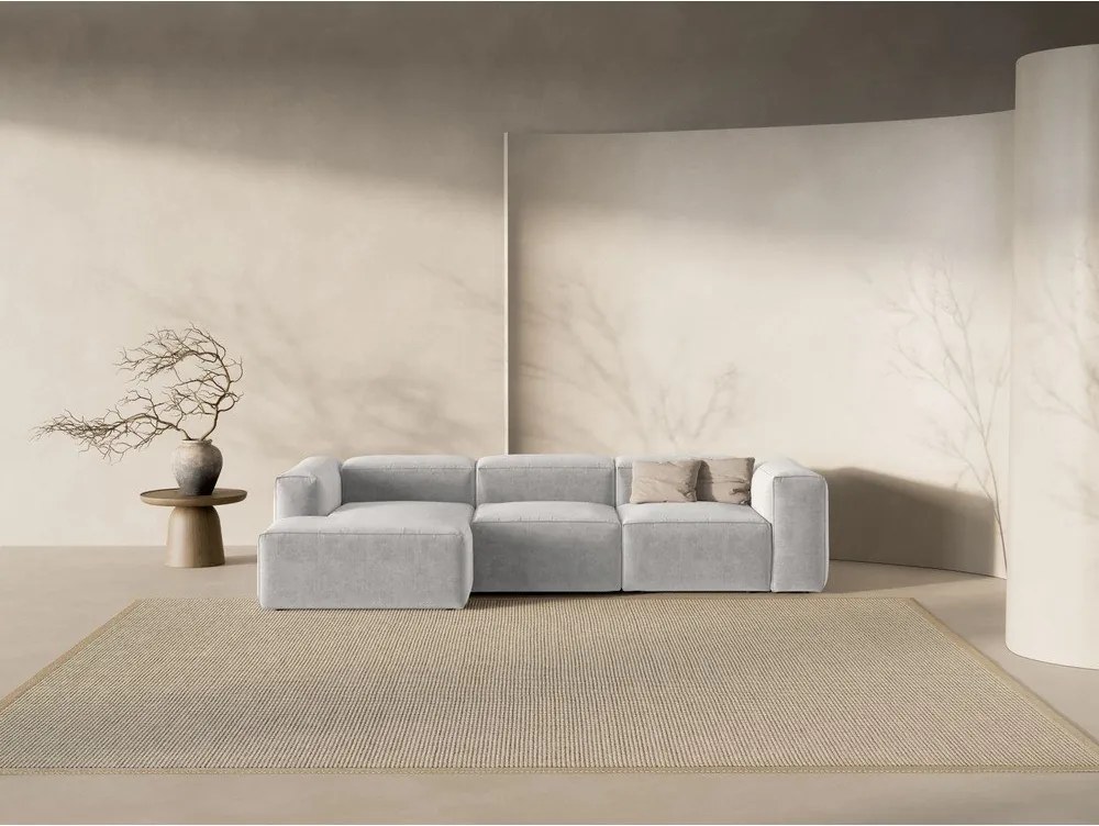 Divano angolare grigio chiaro (con penisola a sinistra/con chaise lounge) Bergamo – Cosmopolitan Design