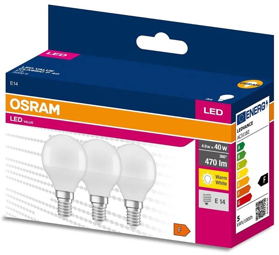 SET 3x Lampadina LED P45 E14/4,9W/230V 3000K - Osram