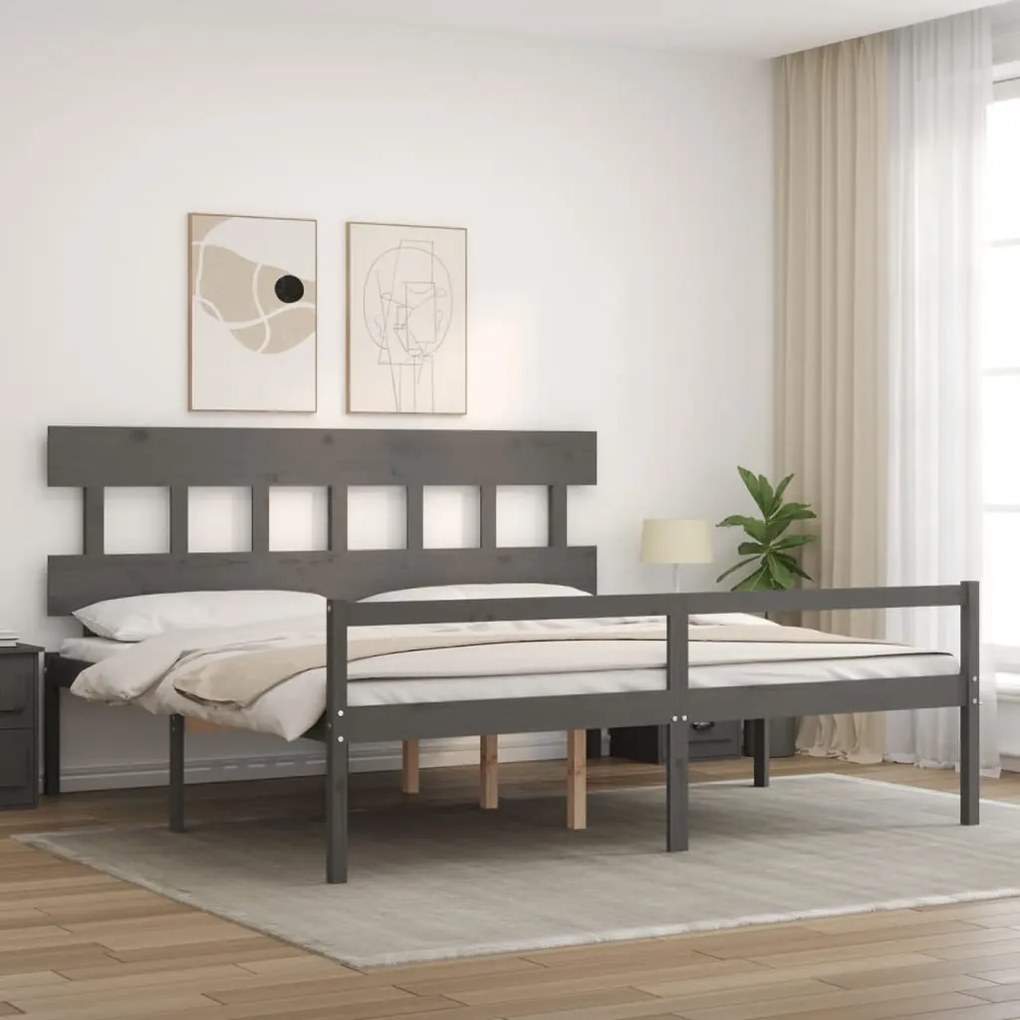 Letto per Anziani con Testiera Grigio Super King Legno Massello