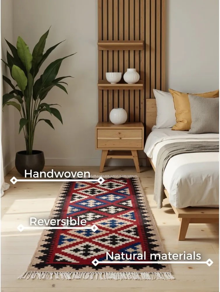 Passatoia rossa in lana reversibile/tessuta a mano 60x190 cm Kamal Rami – Nouristan