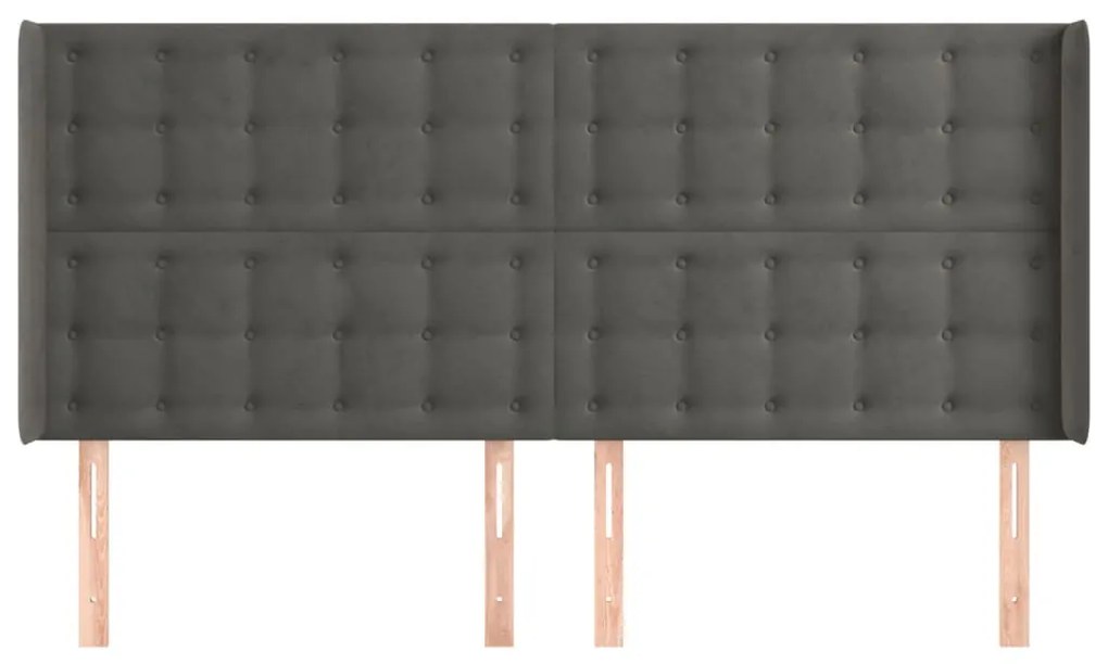 Testiera ad orecchio grigioscuro 183x16x118/128 cm in velluto