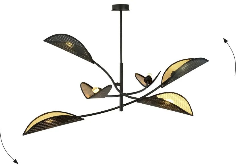 Lampadario a Sospensione in Acciaio e Tessuto LOTUS 6 Nero 6xE14 Colore del corpo Nero e Oro