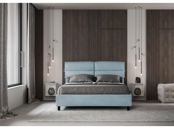 Letto contenitore da 160x200 in microfibra azzurro Nandy