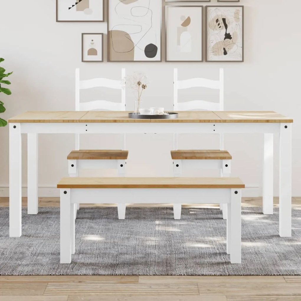 Tavolo Da Pranzo Panama Bianco 180x90x75 Cm Legno Massello Pino /