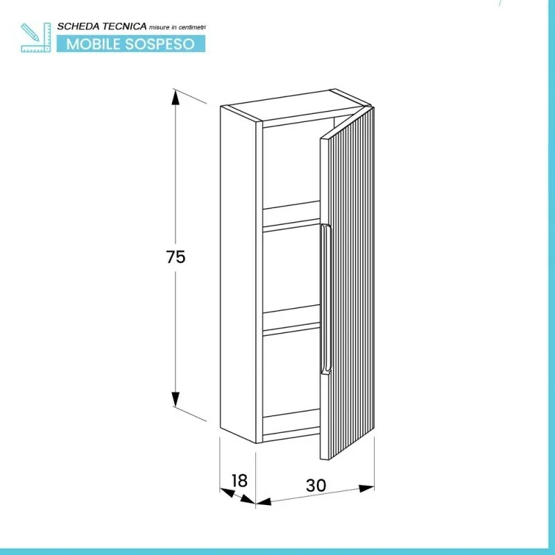 Pensile bagno sospeso H 75 cm rovere cannettato reversibile Rigo