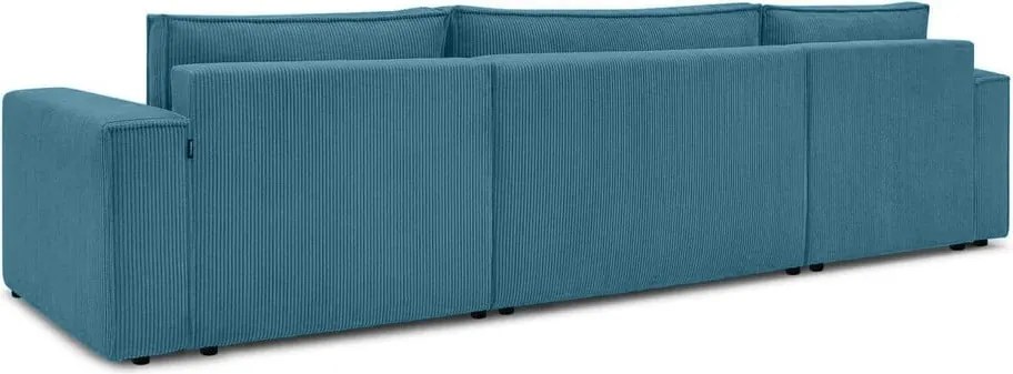 Divano angolare turchese allungabile con rivestimento in velluto a coste Nihad – Bobochic Paris