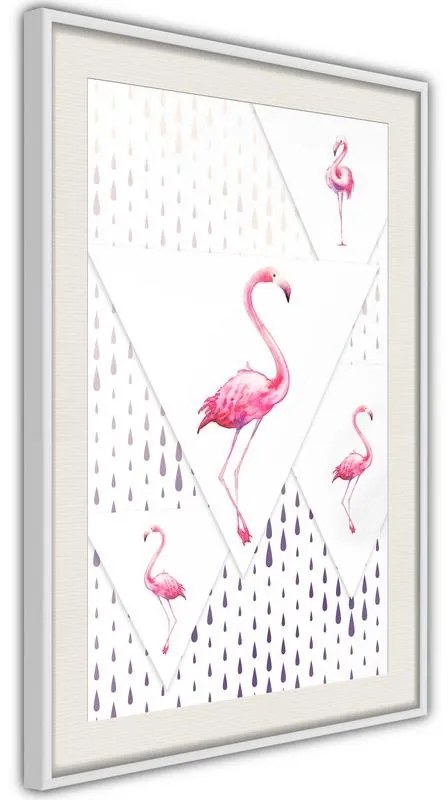 Poster  Flamingos and Triangles  Cornice Quadri Cornice nera con pass-partout, Larghezza x Altezza Home decor 30x45