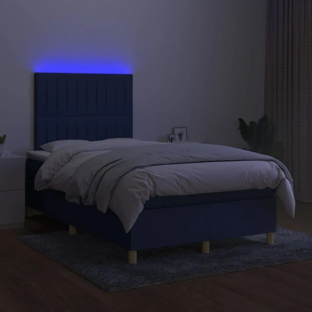 Letto a molle con materasso e led blu 120x190 cm in tessuto