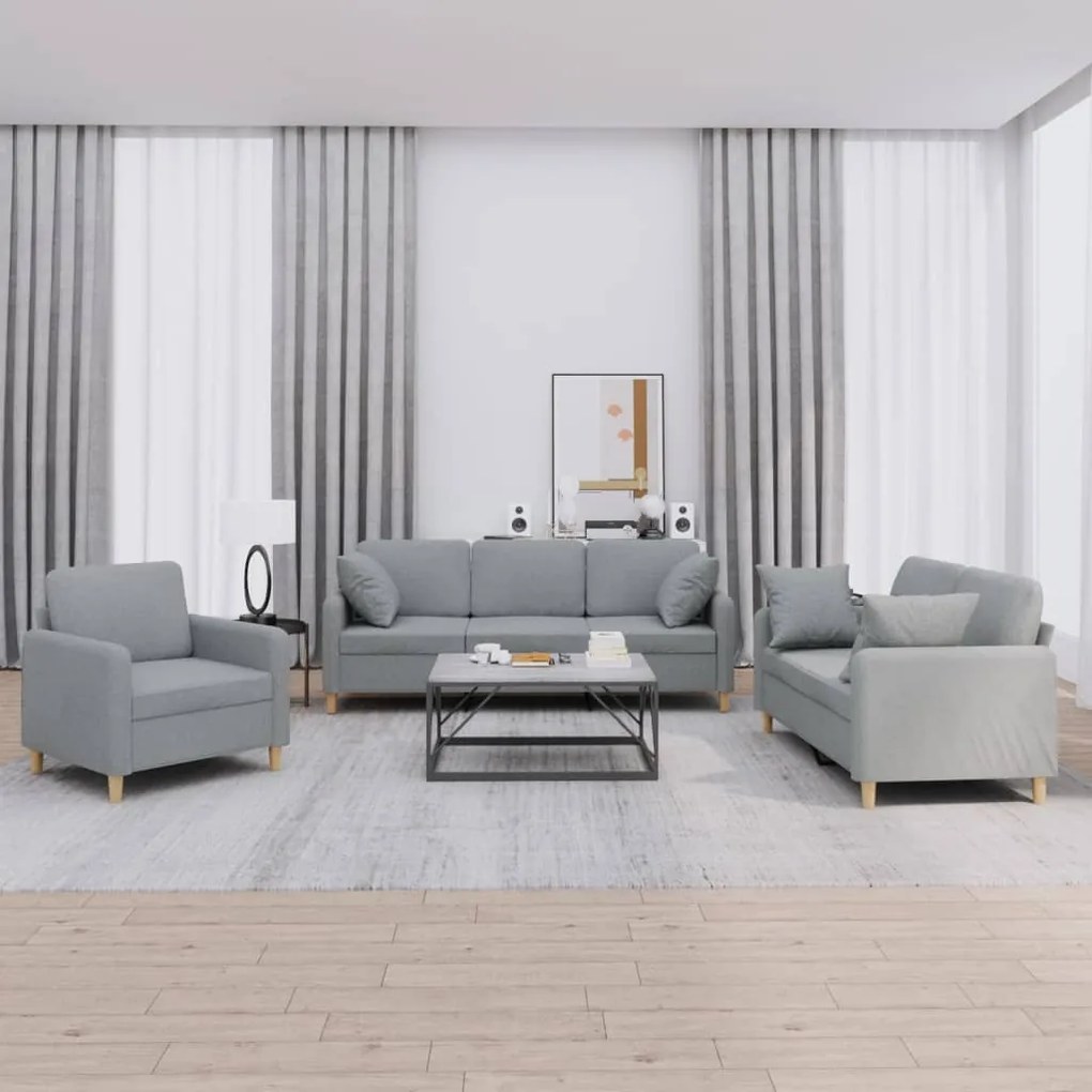 Set Divani 3 Pz Con Cuscini Grigio Chiaro İn Tessuto /