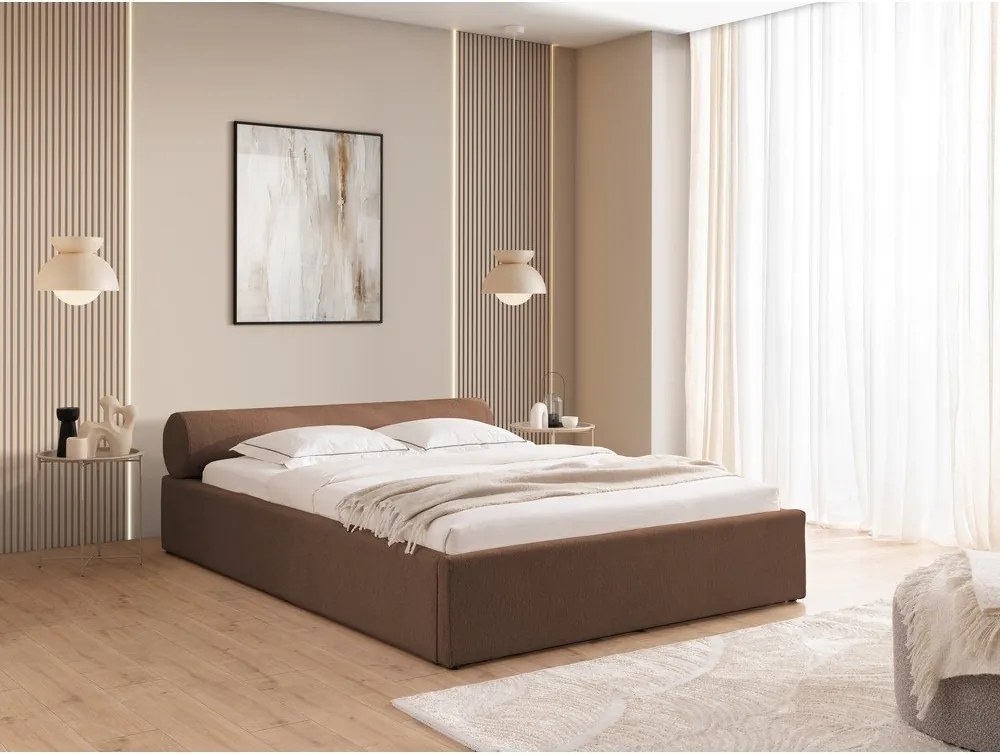 Letto matrimoniale imbottito marrone con contenitore con rete inclusa 160x200 cm Cille – Ropez