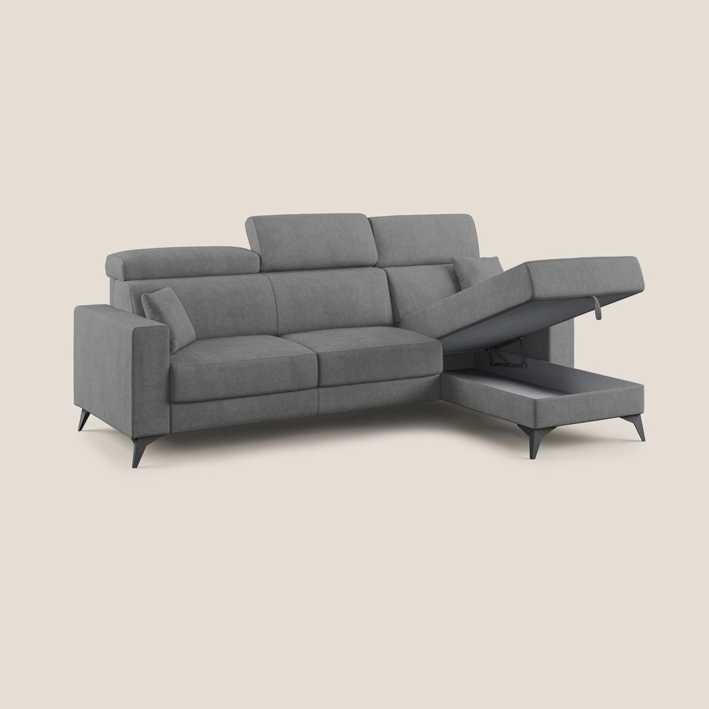 Pegaso divano letto angolare con poggiatesta reclinabili e rivestimento impermeabile T02 grigio