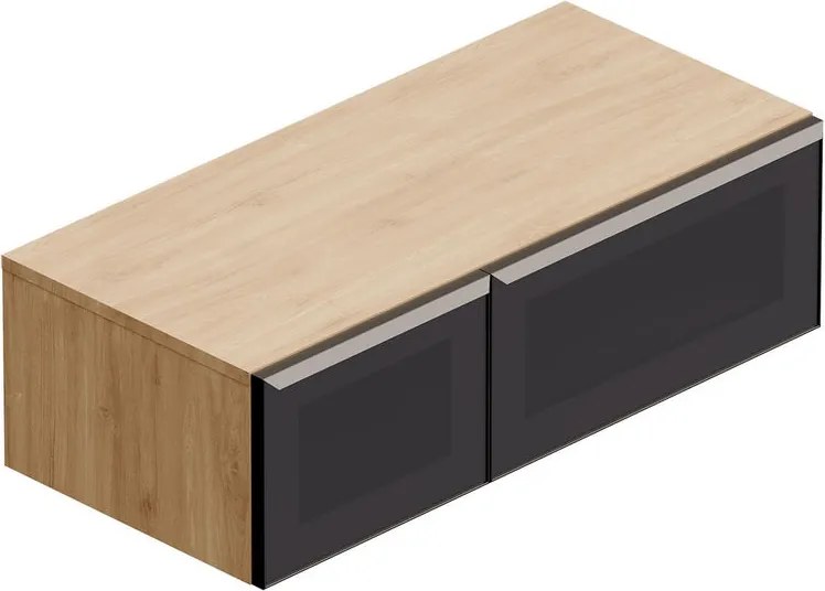 Mobile da bagno sospeso Star con top integrato  L 100.3 x H 30 x P 46 cm rovere oak, 2 cassetti a destra con frontale in vetro Dark Grey