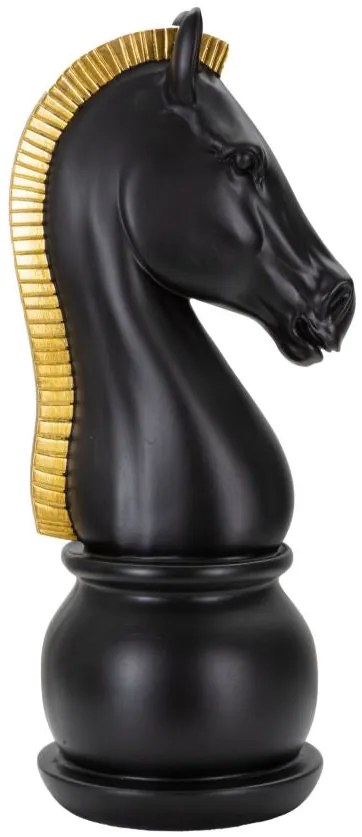 Cavallo Scacchistico Nero con Finiture Dorate cm Ø 18,5x50