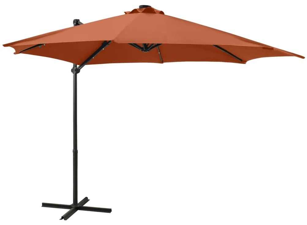 Ombrellone A Sbalzo Con Palo E Luci A Led Terracotta 300 Cm /