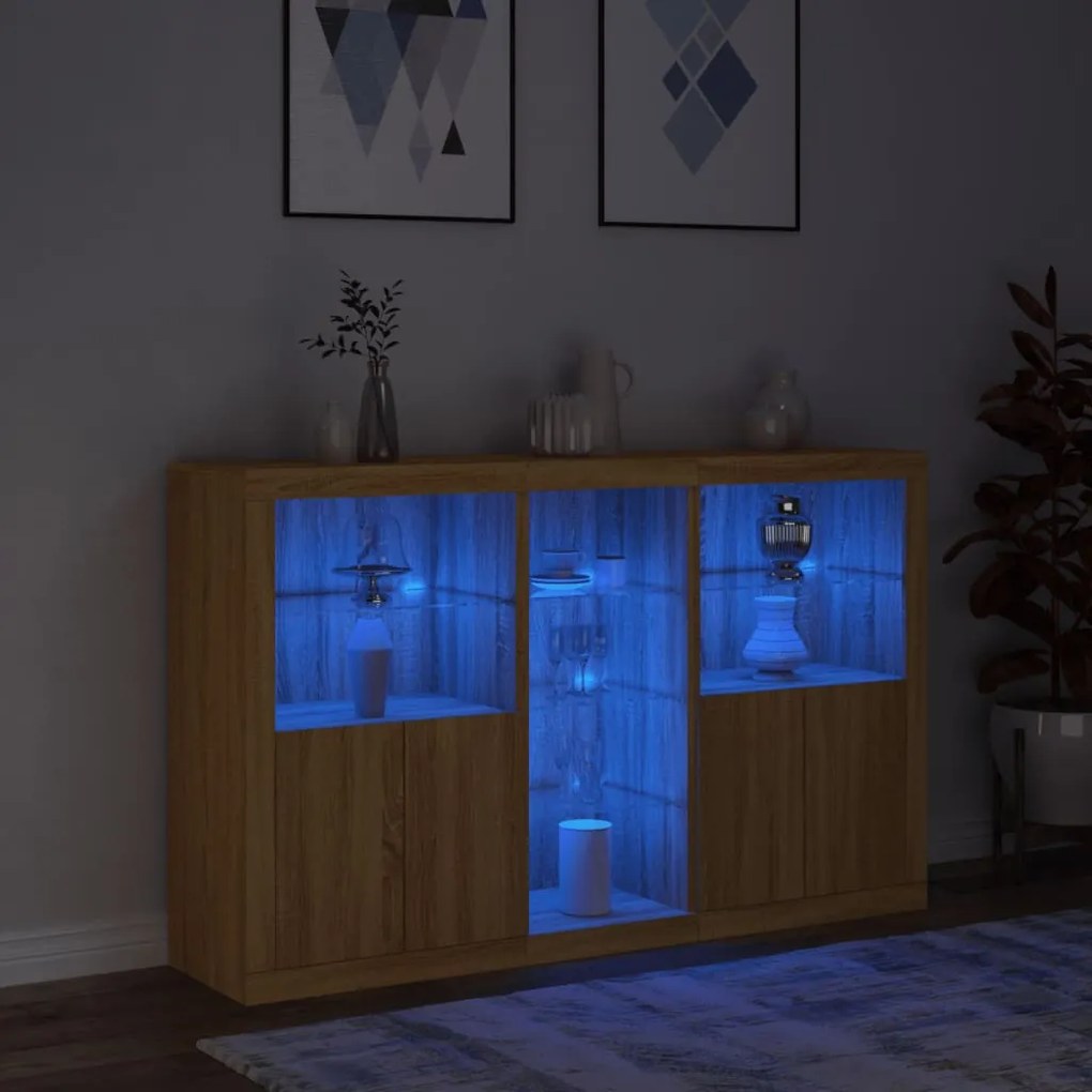 Credenza con luci led rovere sonoma 162x37x100 cm