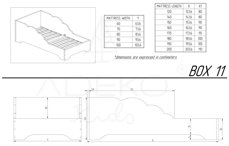 Letto per bambini in legno di pino 90x190 cm Box 11 - Adeko