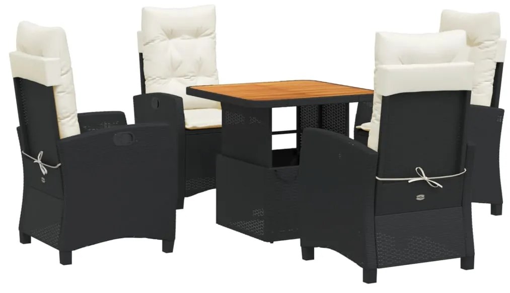 Set da Pranzo da Giardino 5 pz Nero con Cuscini in Polyrattan