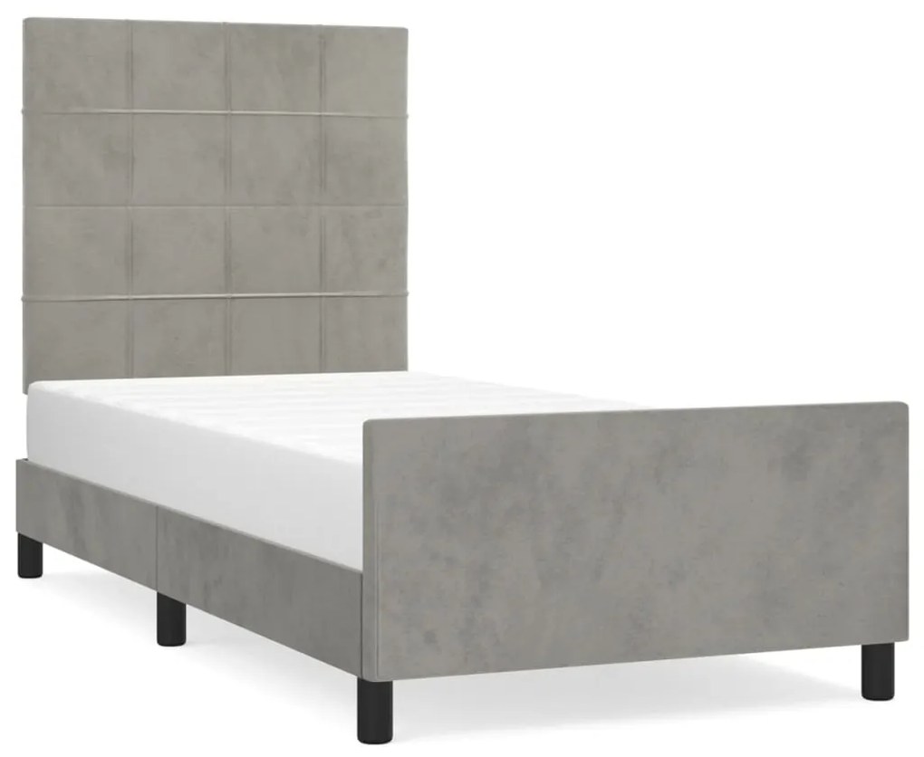 Giroletto con testiera grigio chiaro 90x200 cm in velluto