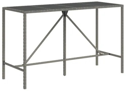 Tavolo da Bar con Piano in Vetro Grigio 180x70x110cm Polyrattan