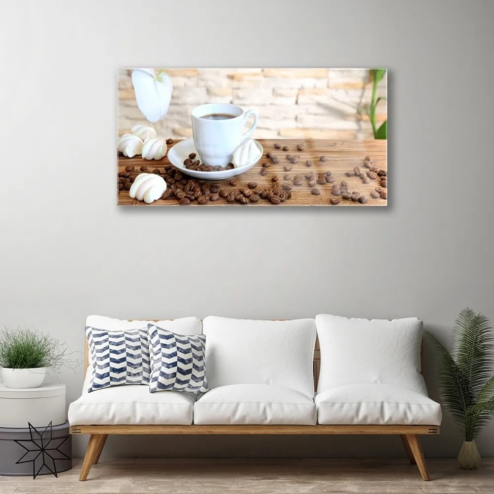 Quadro in vetro Tazza a forma di chicco di caffè Cucina 100x50 cm