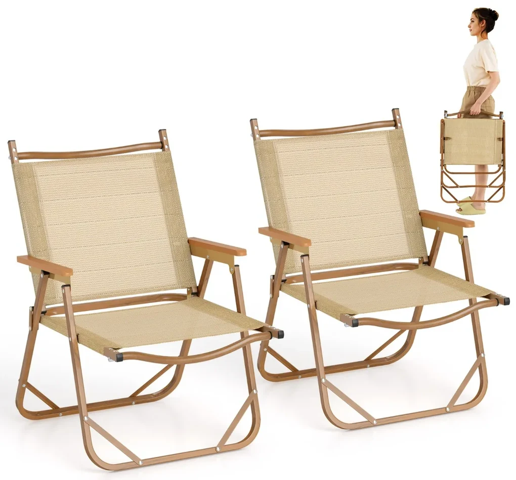 Sedia Da Campeggio Pieghevole VirtuFit Beige - Con Portabicchieri E Custodia, Per Spiaggia E Escursioni
